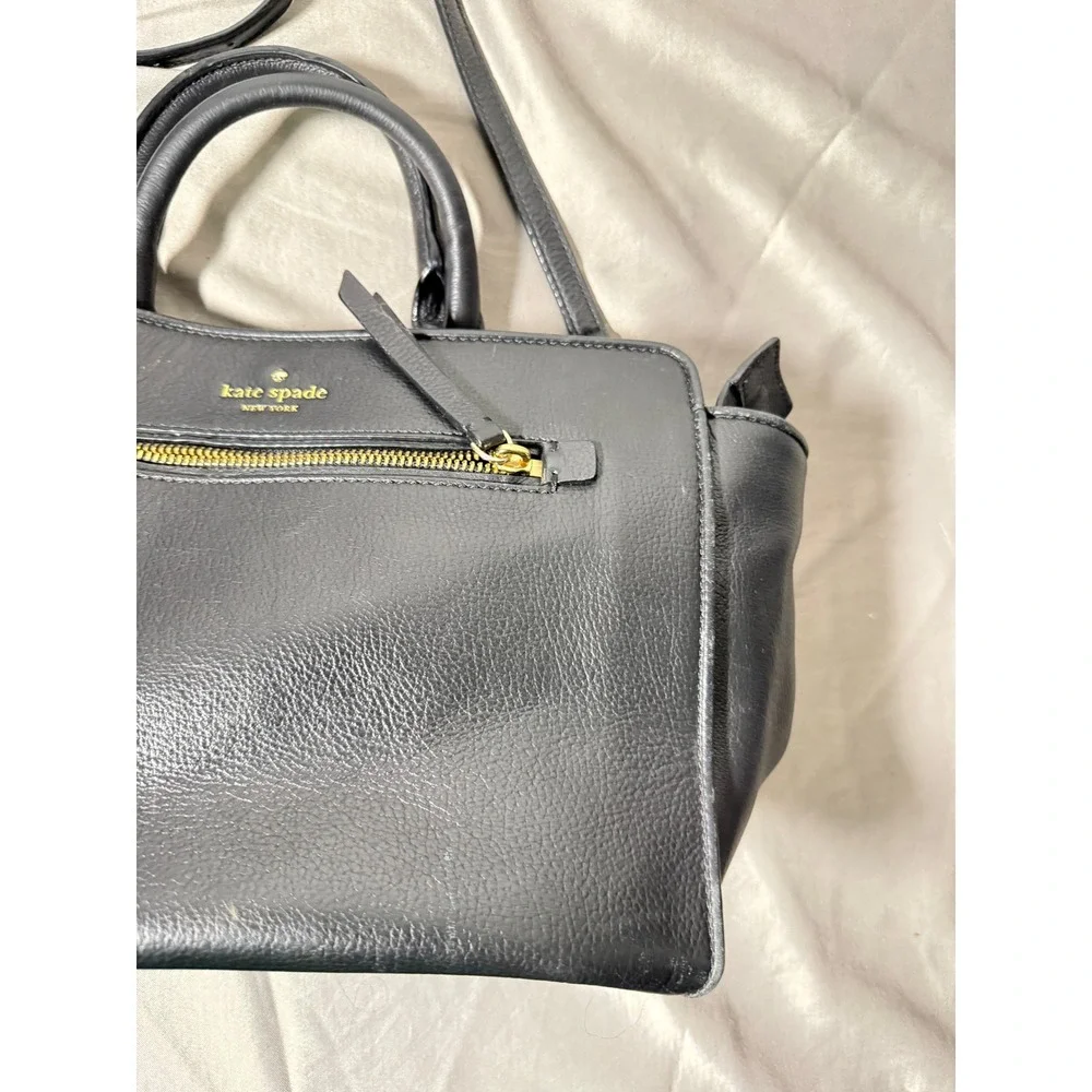 Kate Spade New York Black Pebbled Leather Satchel Crossbody Bag Gold Hardware